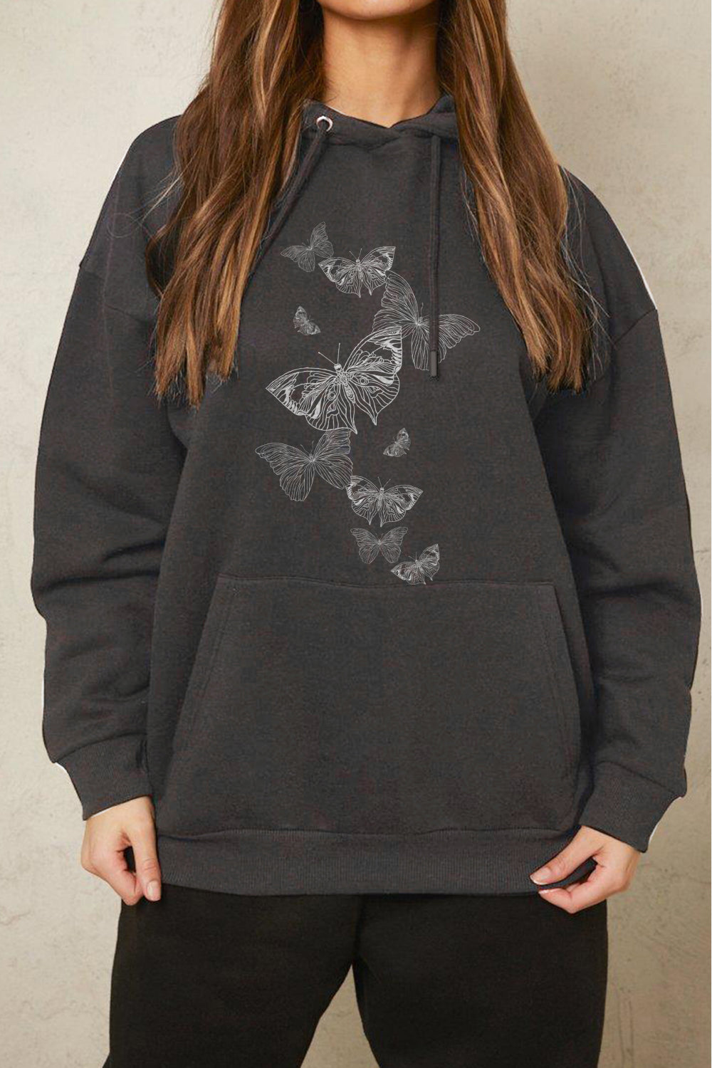 Full Size Dropped Shoulder Butterfly Graphic Hoodie