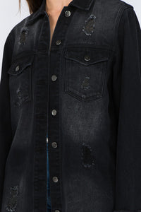 Distressed Frayed Hem Denim Jacket