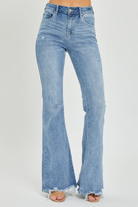 Full Size High Rise Frayed Hem Flare Jeans