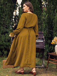 Honey Plus Size Ruffled Polka Dot Long Sleeve Midi Dress