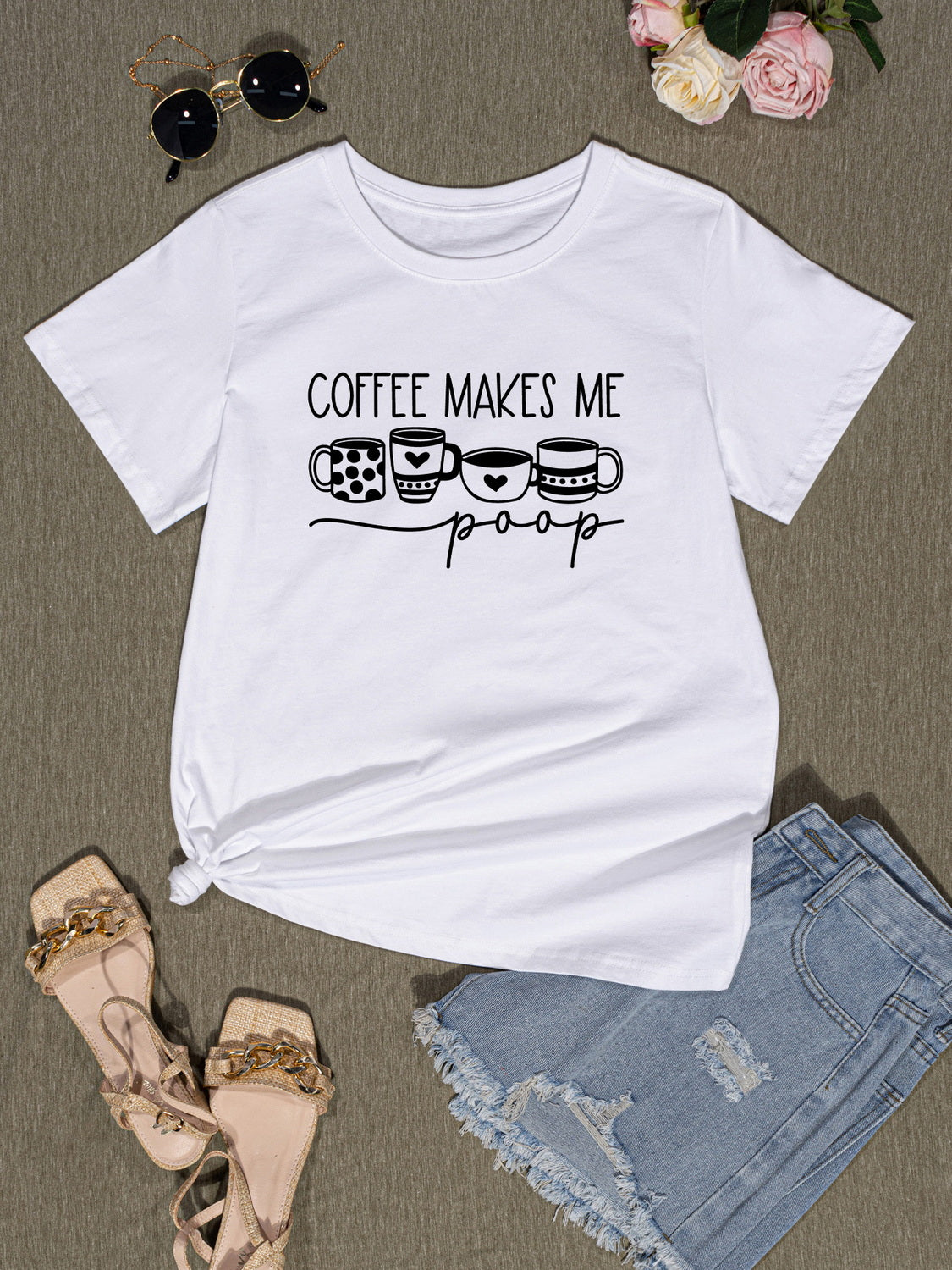 COFFEE MAKES ME Round Neck T-Shirt