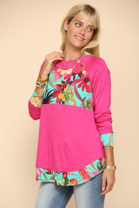 Full Size Tropical Print Long Sleeve T-Shirt