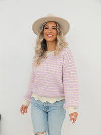 Angel Wings Striped Buttoned Round Neck Sweater