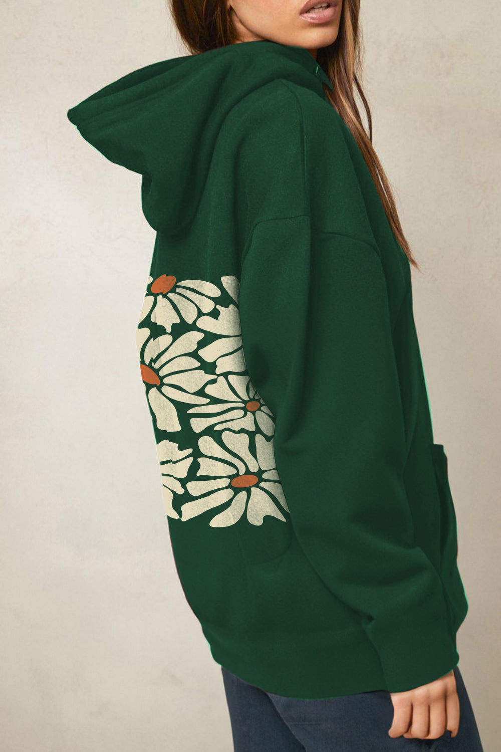 Full Size Dropped Shoulder Floral Graphic Hoodie