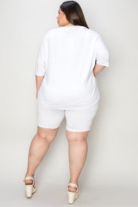 Bamboo Full Size  V-Neck Drop Shoulder T-Shirt and Shorts Set
