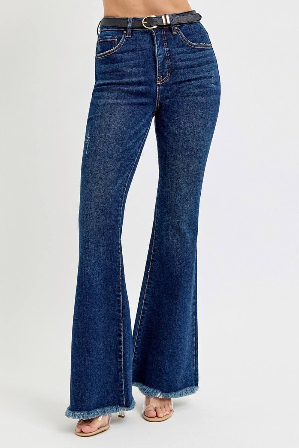 RISEN Tummy Control Frayed Hem Flare Jeans