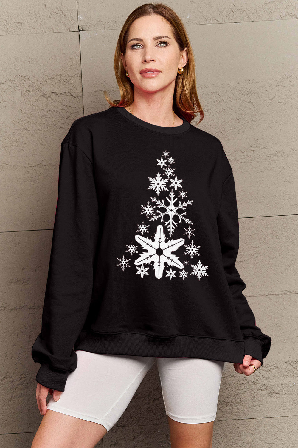 Simply Love Full Size Snowflake Christmas Tree Graphic Sweatshirt