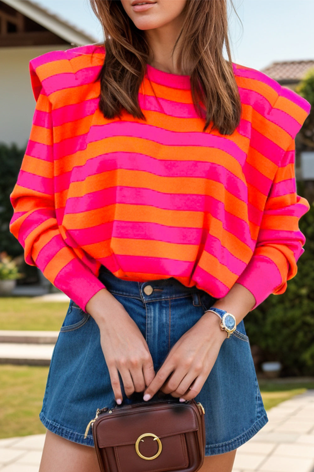 Striped Round Neck Long Sleeve Knit Top