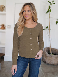 FAM-FAM Button Up Round Neck Long Sleeve Cardigan