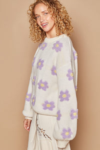 Daisy Pattern Drop Shoulder Sweater