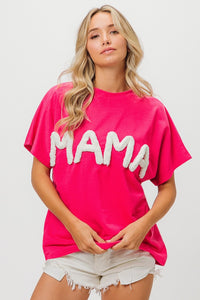 MAMA Round Neck Short Sleeve T-Shirt Fuchsia