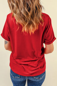 Sequin Star Round Neck Short Sleeve T-Shirt