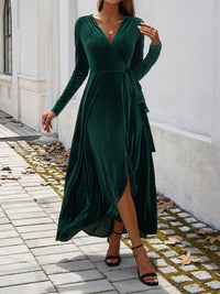 Devine Split Surplice Long Sleeve Midi Dress