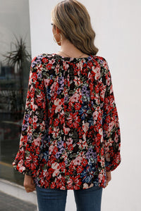 Ivy Lane Floral Print Balloon Sleeve Ruched Blouse