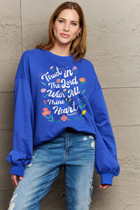 Full Size Flower Slogan Graphic Sweatshirt