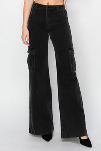 Full Size High Rise Wide Leg Cargo Jeans