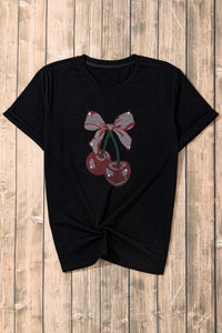 Cherry Graphic Round Neck Short Sleeve T-Shirt