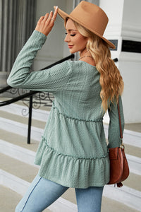 Frill V-Neck Long Sleeve T-Shirt