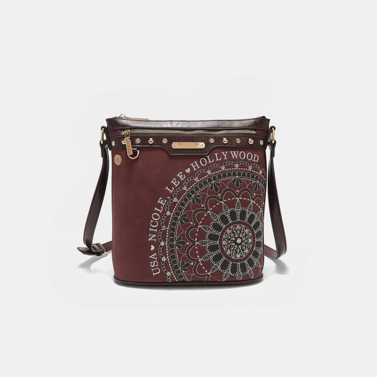 Metallic Stitching Embroidery Inlaid Rhinestone Crossbody Bag