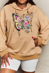 Full Size Butterfly Graphic Dropped Shoulder Hoodie