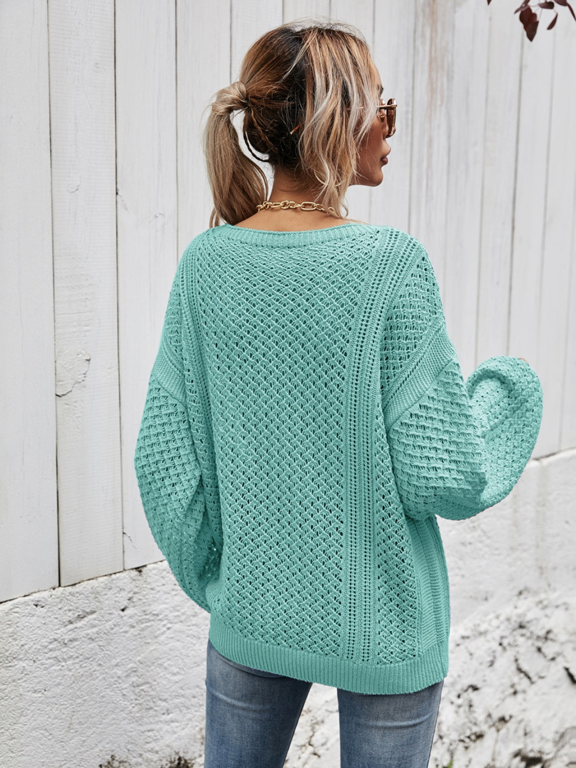 Angel Wings V-Neck Dropped Shoulder Sweater