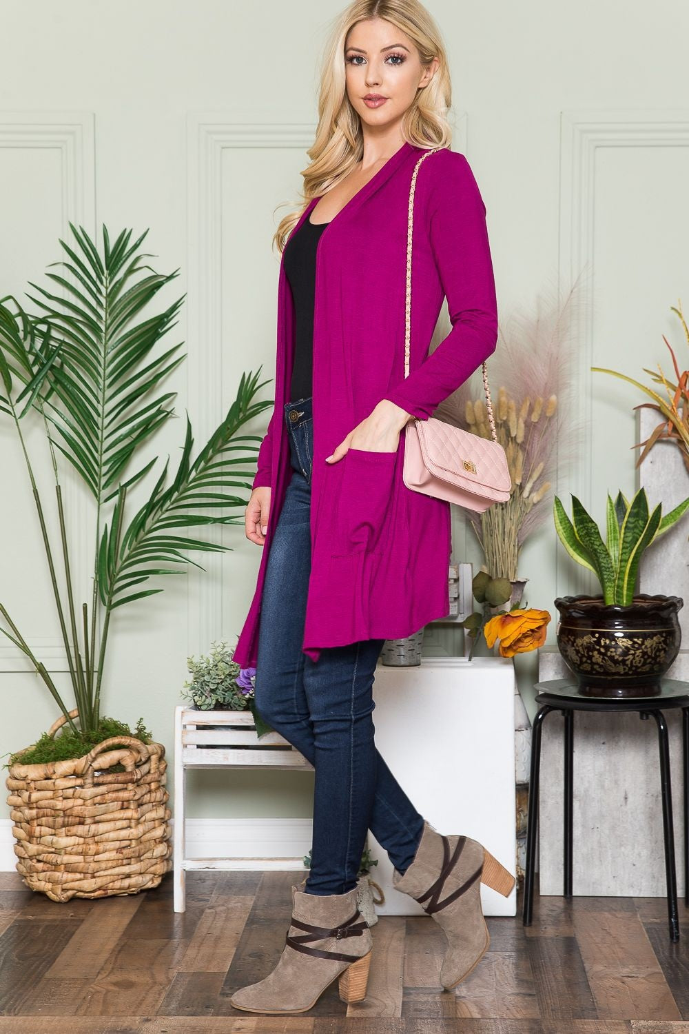 Full Size Open Front Cardigan with Pockets