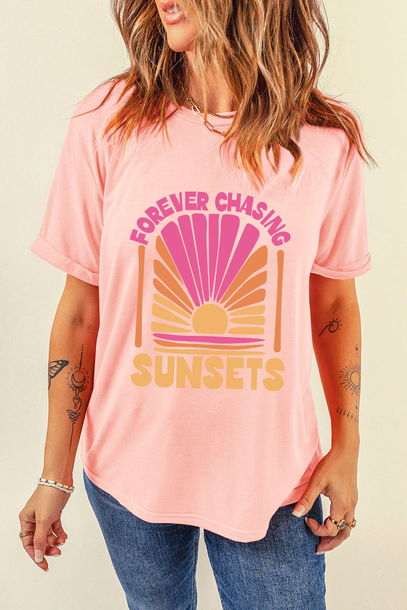 FOREVER CHASING SUNSETS Round Neck T-Shirt