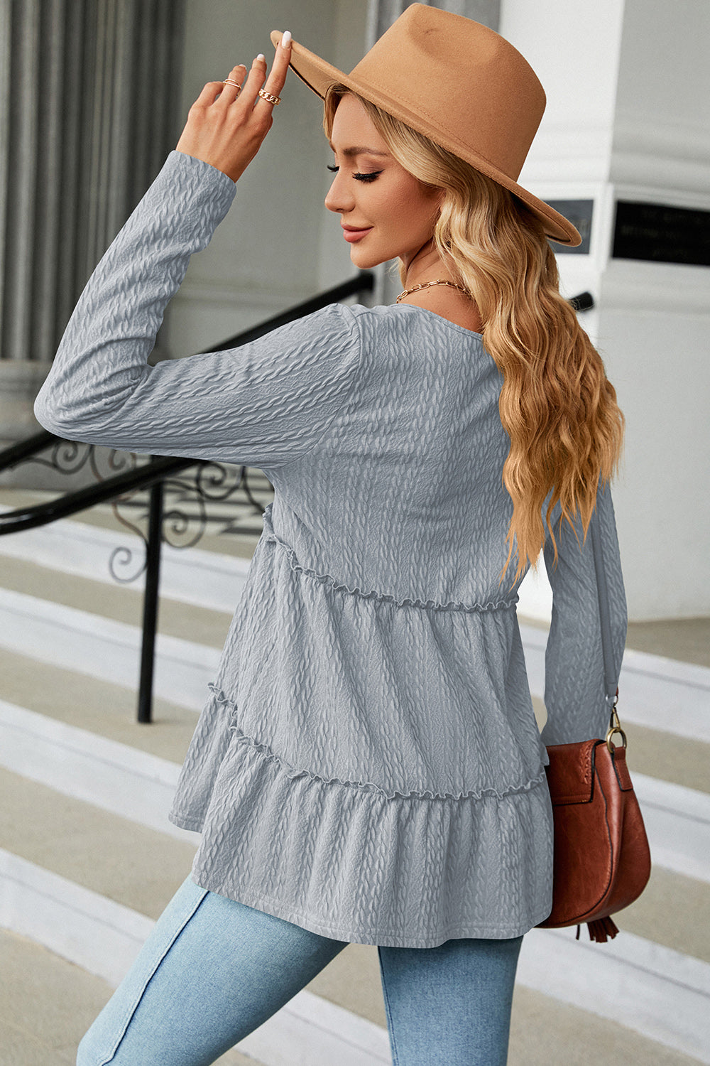 Frill V-Neck Long Sleeve T-Shirt