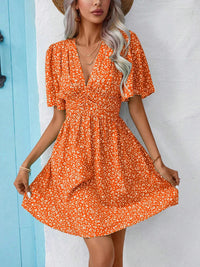 Printed Half Sleeve V-Neck Mini Dress