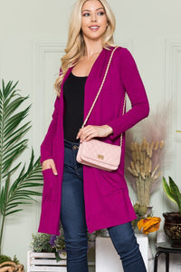 Full Size Open Front Cardigan with Pockets