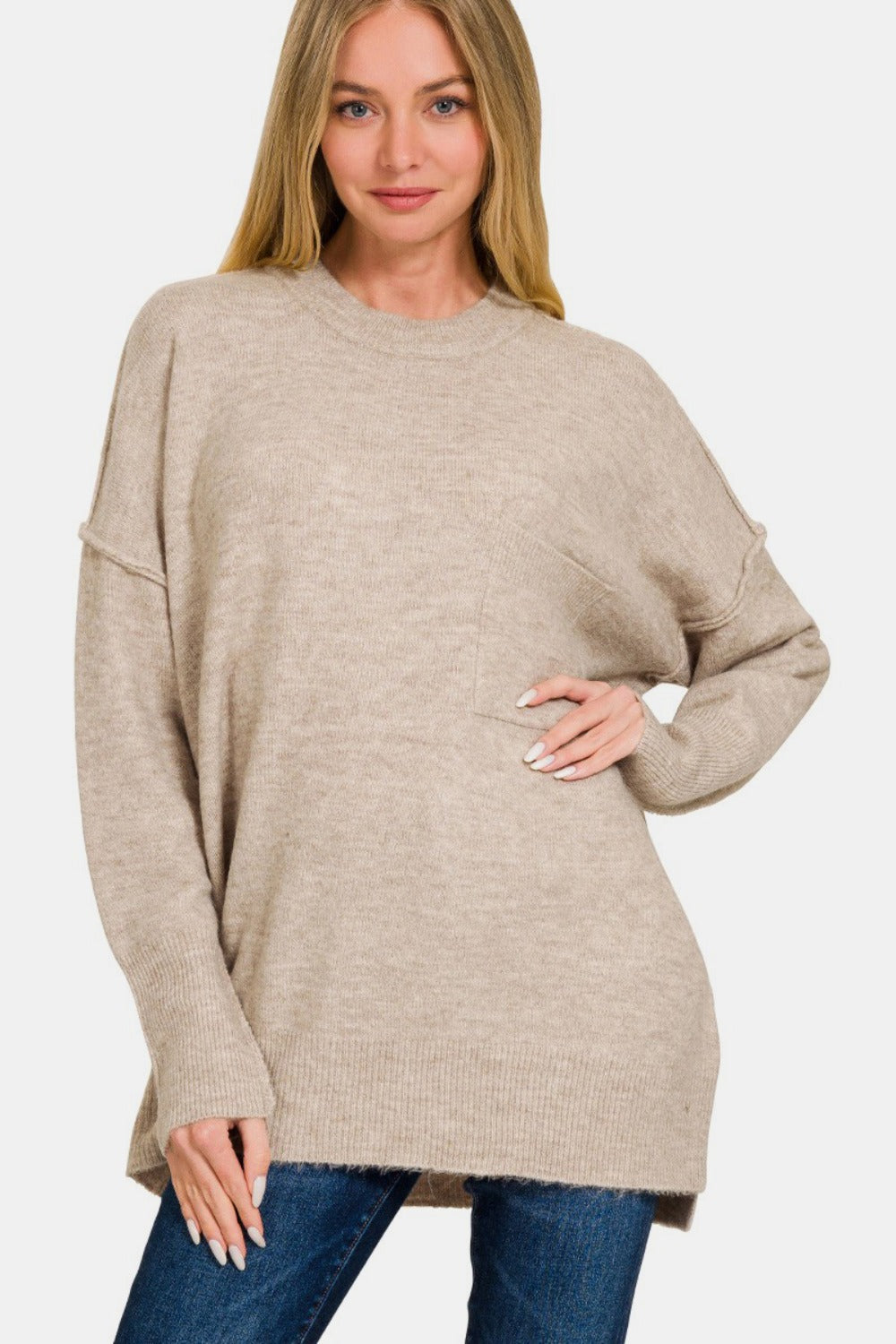 High-Low Hem Drop Shoulder Sweater