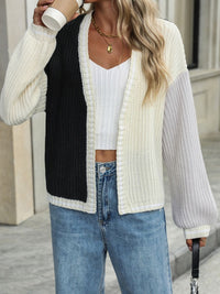 Contrast Open Front Long Sleeve Cardigan