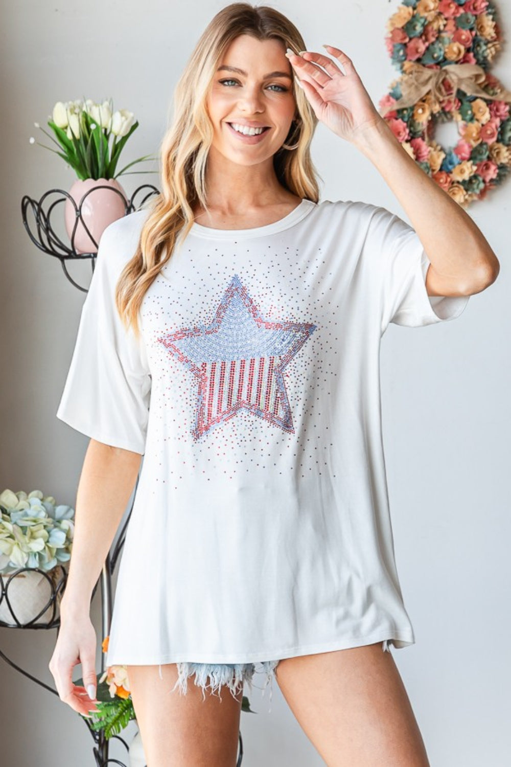 Full Size Star Patch Short Sleeve T-Shirt