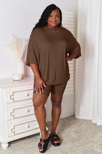Full Size Soft Rayon Three-Quarter Sleeve Top and Shorts Set