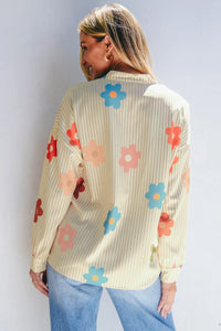 Striped Flower Button Up Long Sleeve Shirt