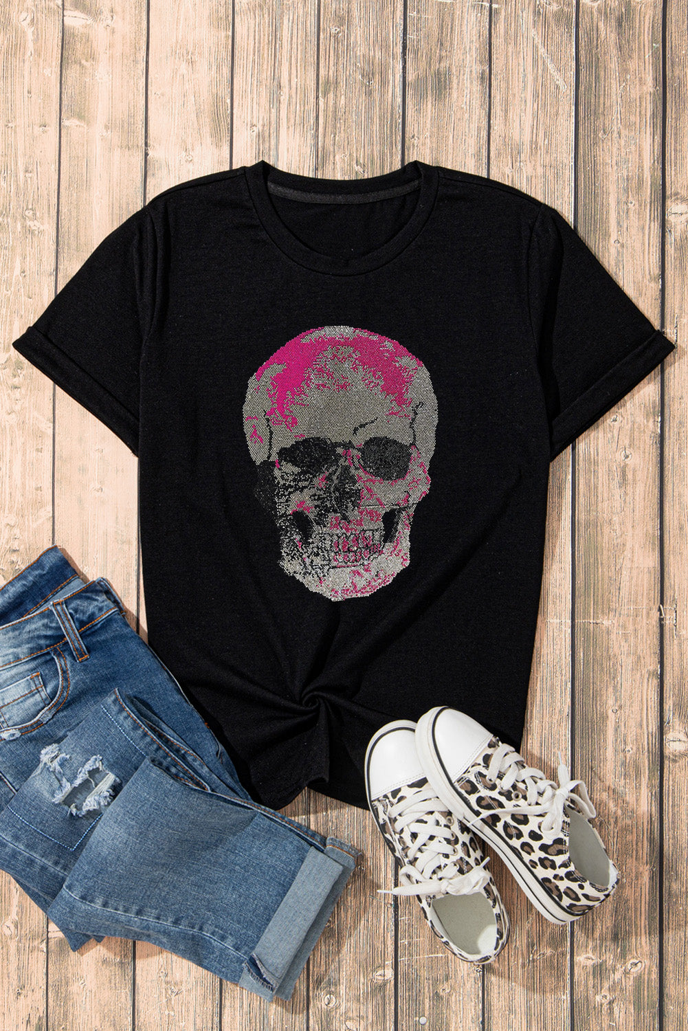 Skull Round Neck Short Sleeve T-Shirt