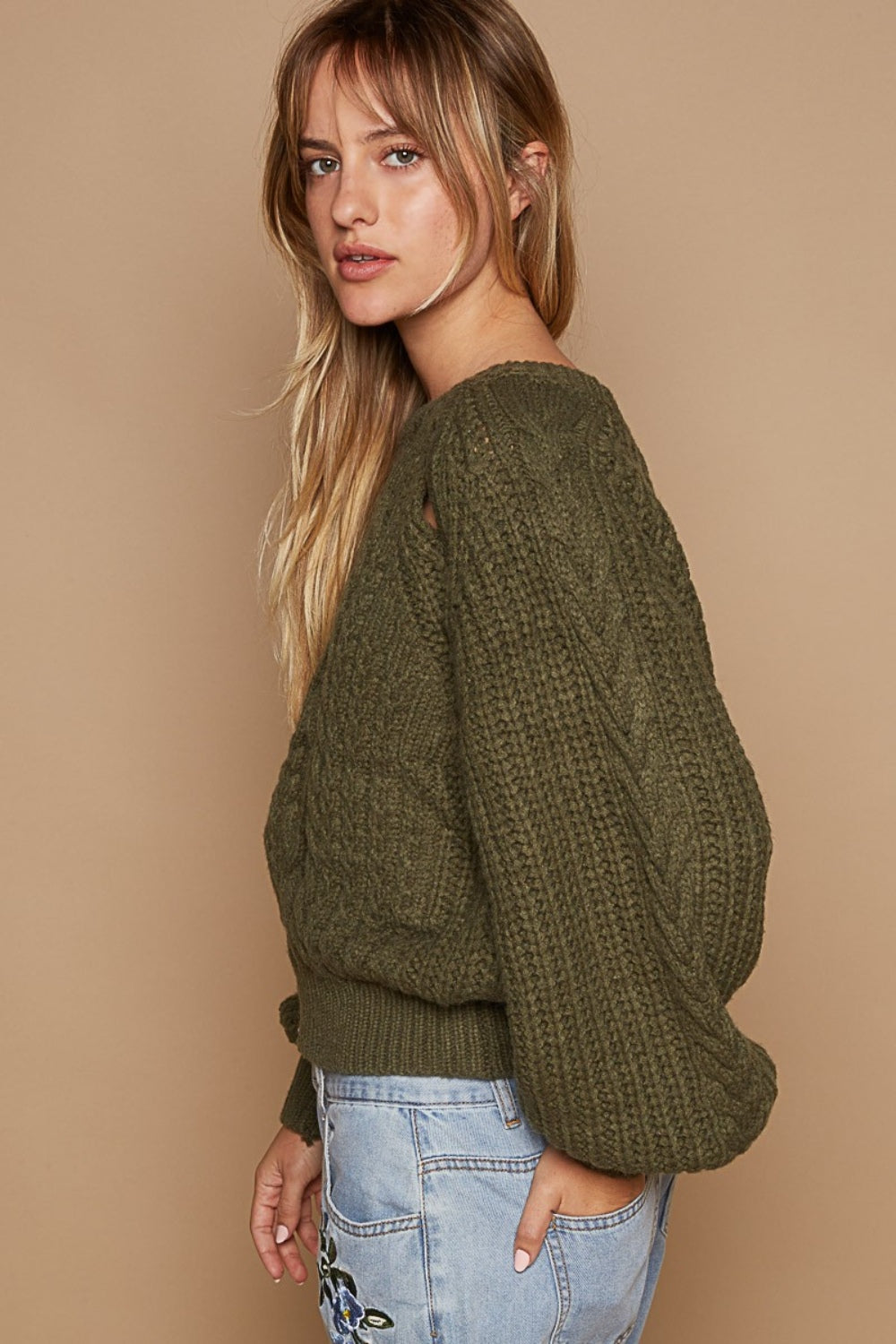 Cable Knit Cutout Long Sleeve Sweater