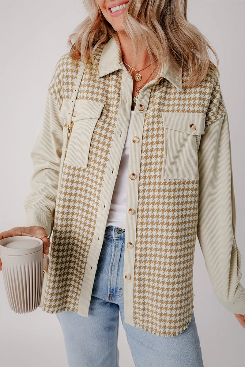 Houndstooth Button Up Long Sleeve Shacket