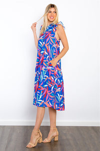 Print Ruffled Midi Dress with Pockets