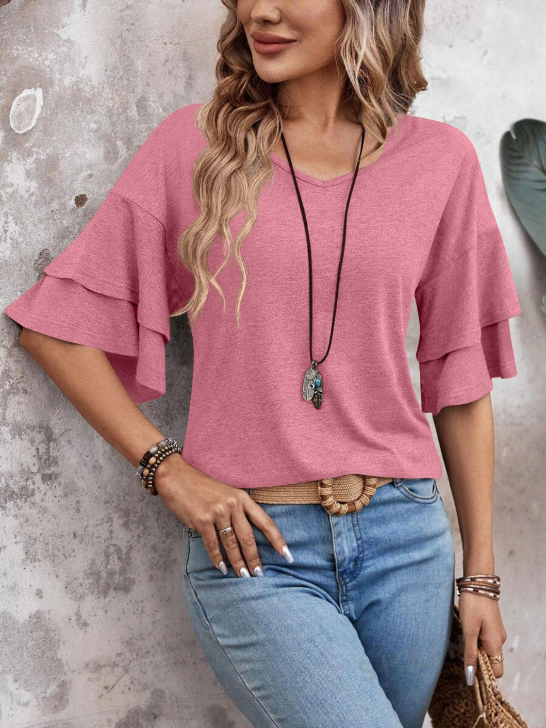 Half Sleeve V-Neck Blouse