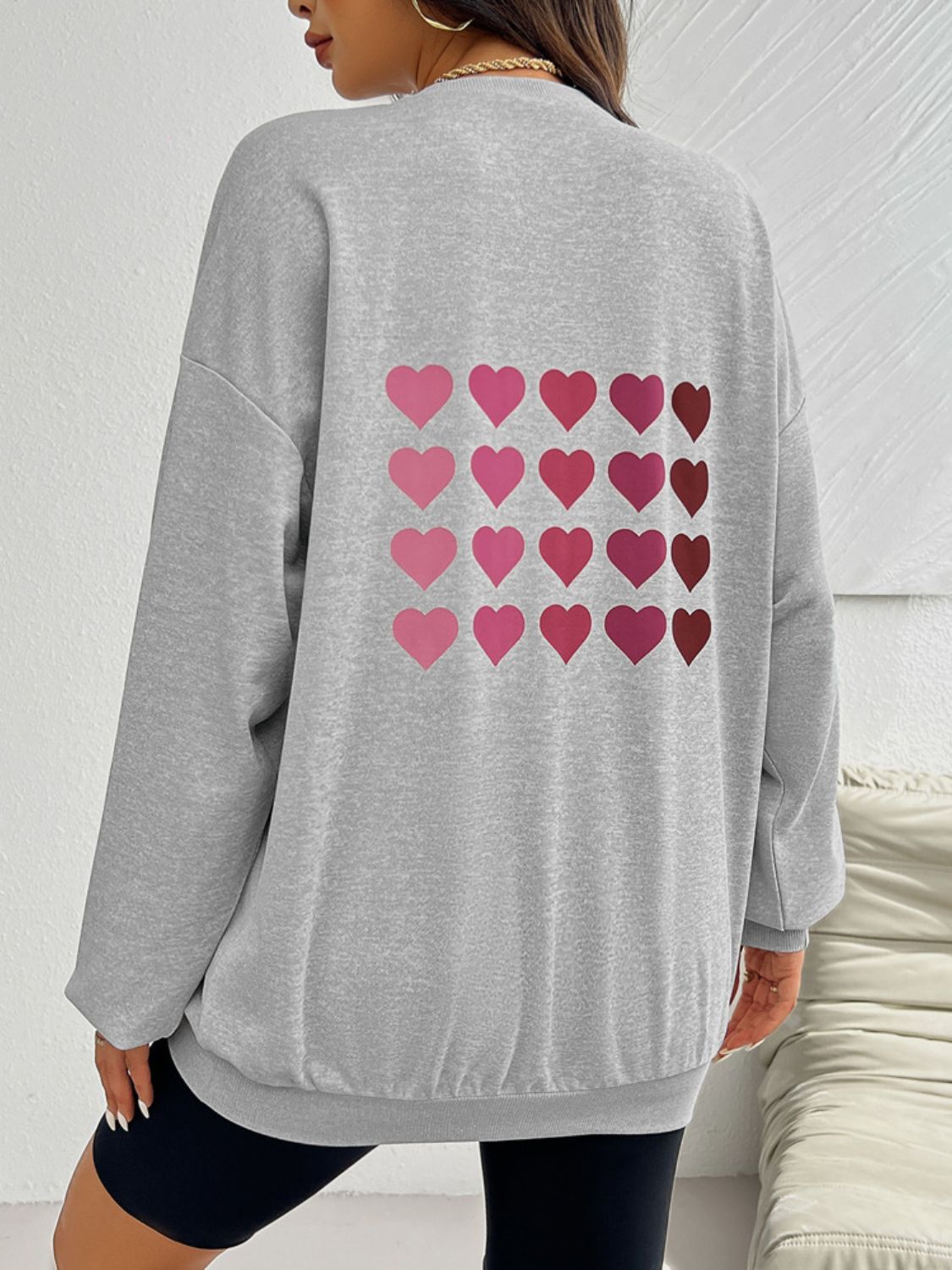 Devine Heart Dropped Shoulder Long Sleeve Sweatshirt