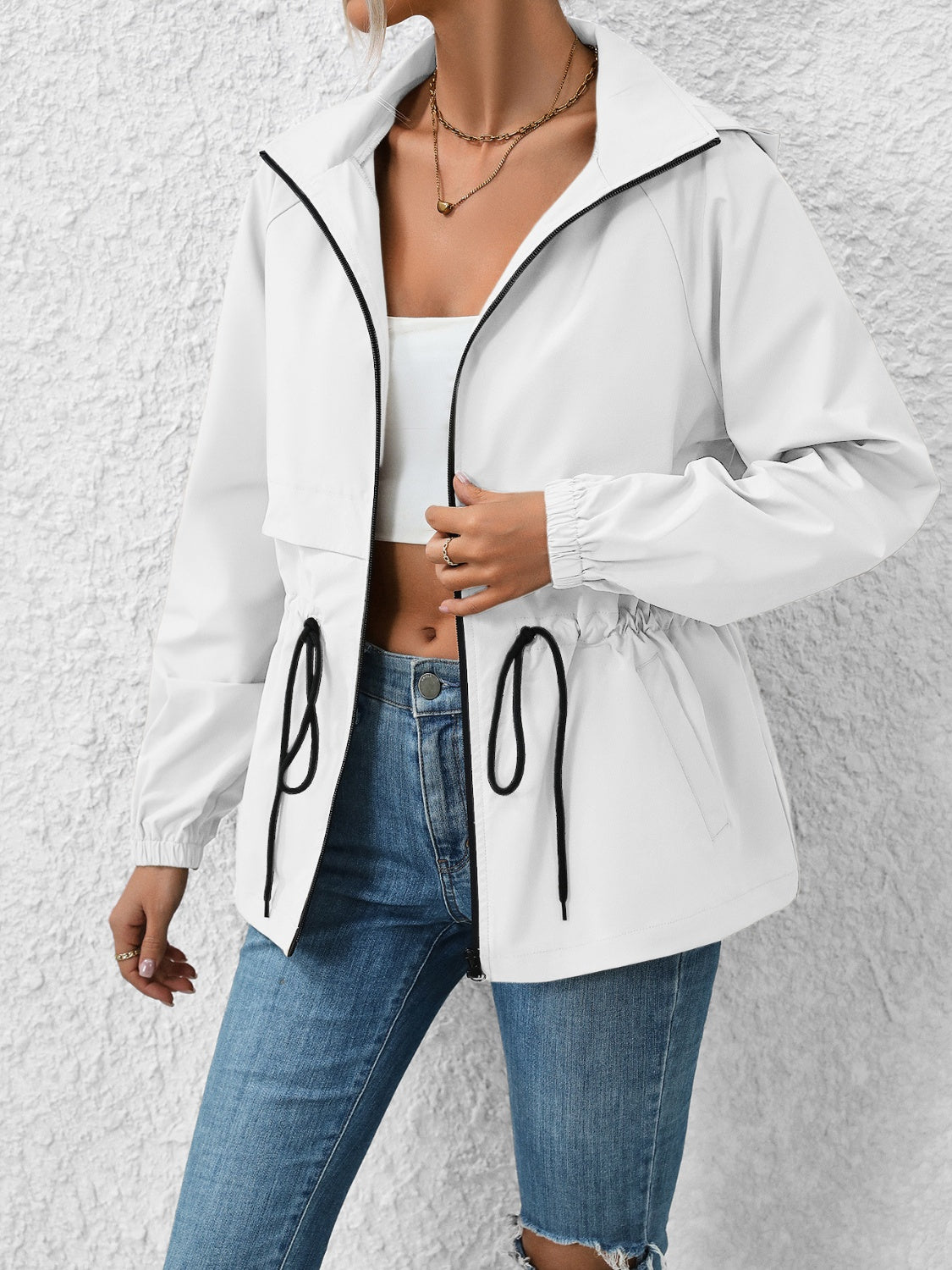 Ivy Lane Drawstring Zip Up Hooded Jacket