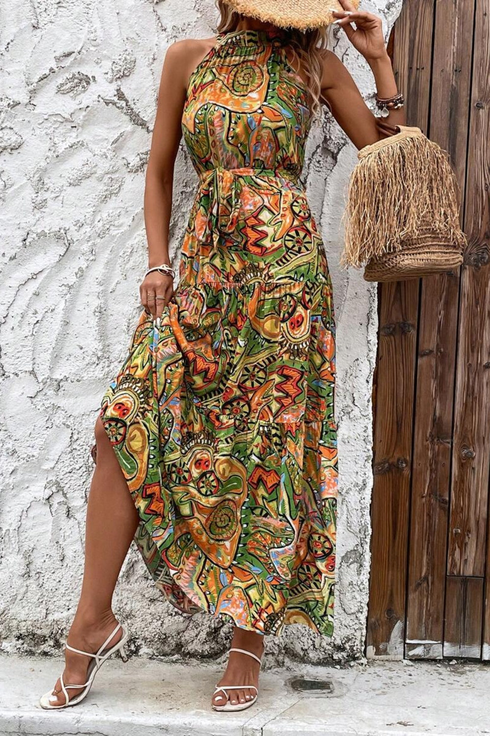 Tied Floral Sleeveless Dress