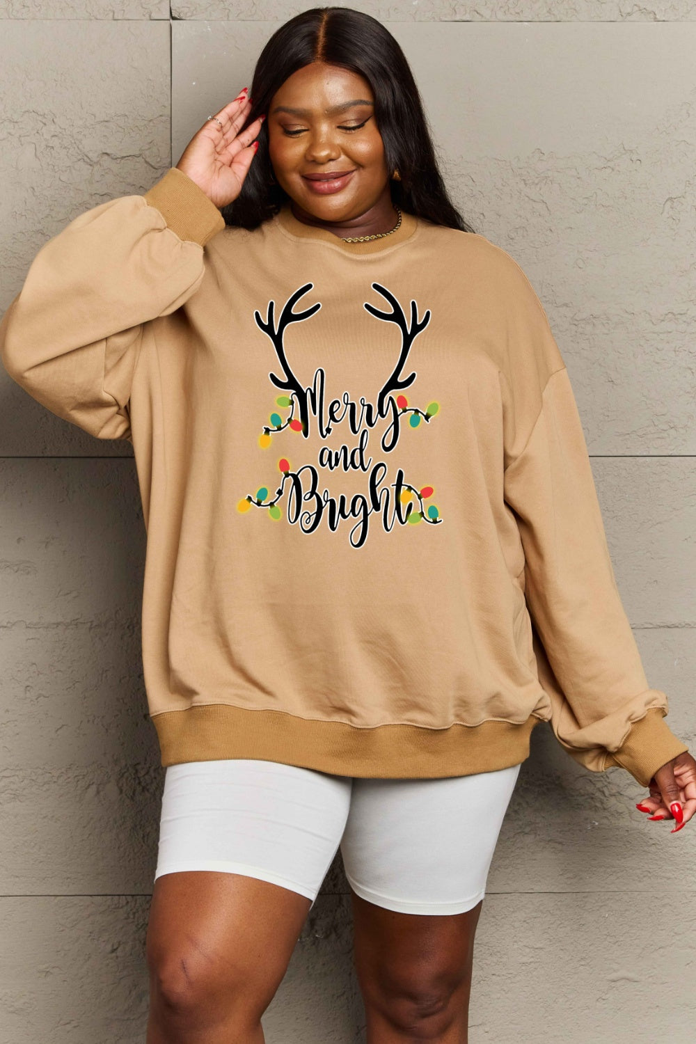 Simply Love Full Size MERRY AND BRIGHT Graphic Sweatshirt