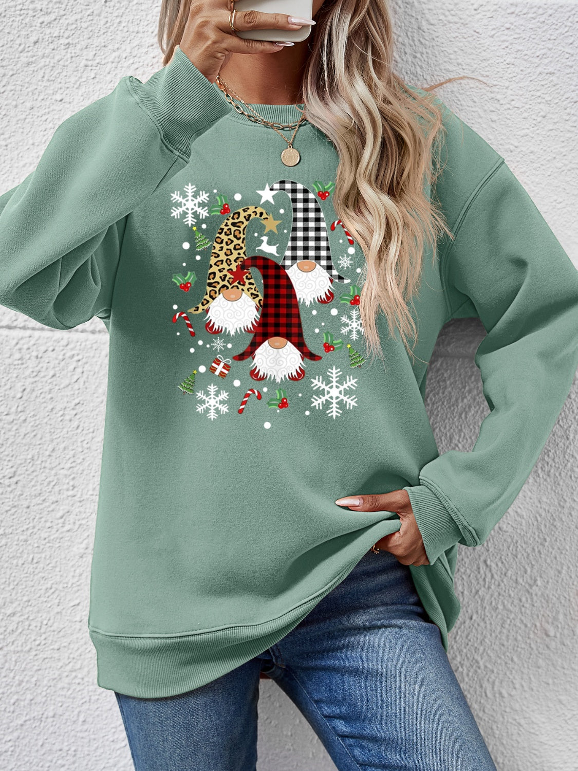 Faceless Gnomes Graphic Drop Shoulder Sweatshirt