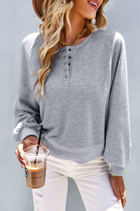 Devine Balloon Sleeve Henley Sweatshirt