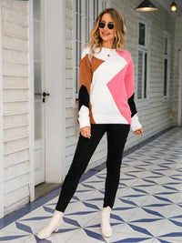 Angel Wings Color Block Round Neck Dropped Shoulder Sweater