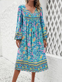 Devine Tassel Tied Printed Long Sleeve Dress