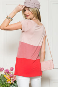 Size Color Block Short Sleeve Top