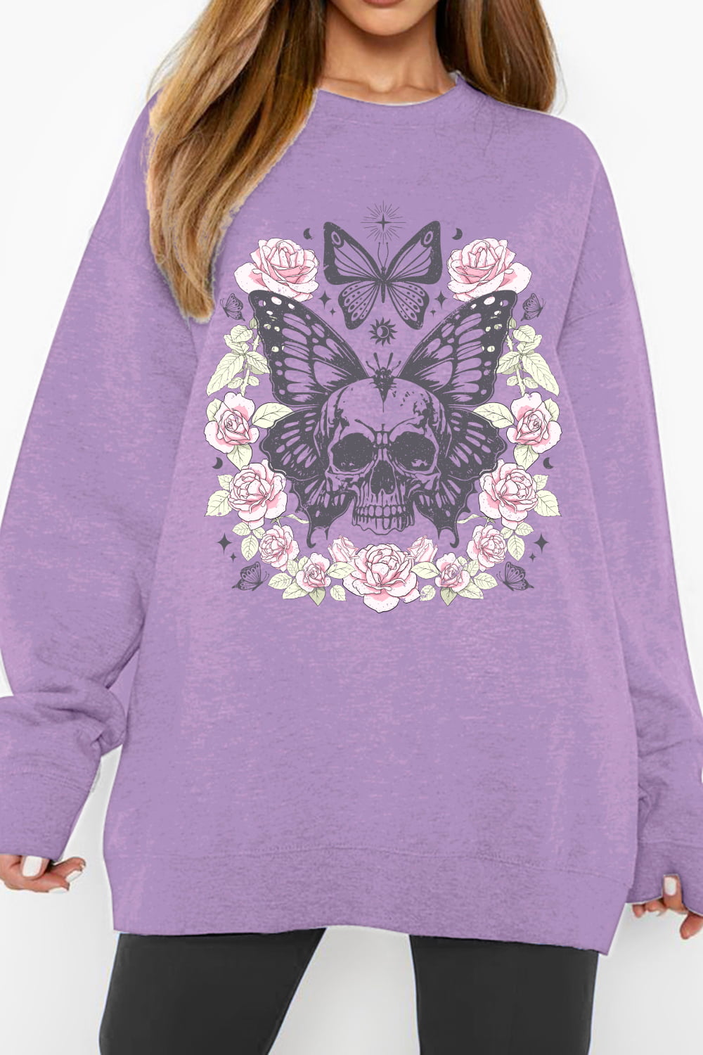 Full Size Skull Butterfly Graphic Sweatshirt